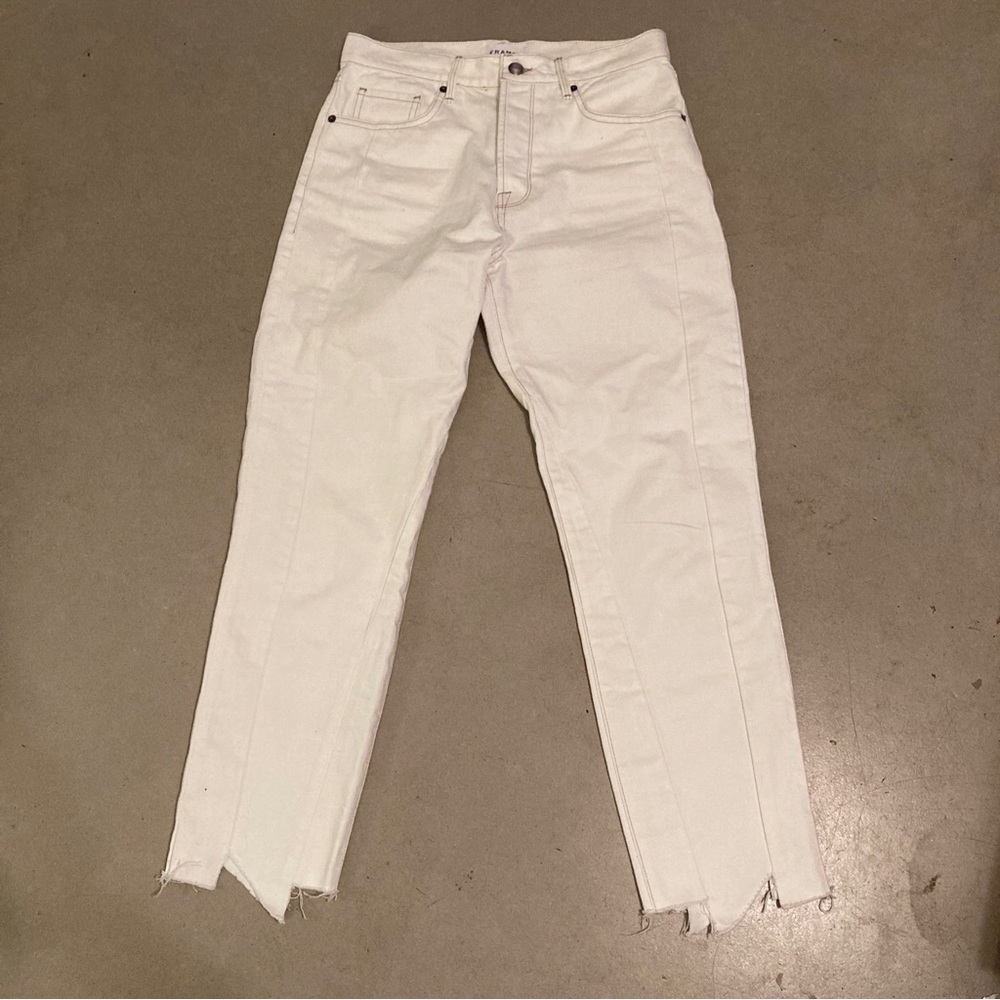 FRAME Denim Le High Straight Ankle Jeans Raw Hem White Wash Size 27